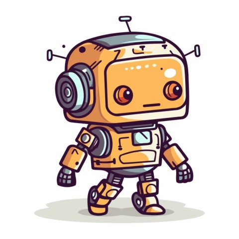 Cartoon robot with headphones. Cute robot. Vector illustration.