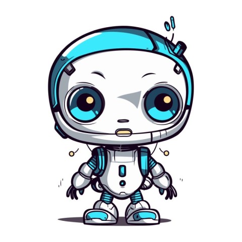 Cute cartoon robot with blue eyes. Vector illustration isolated