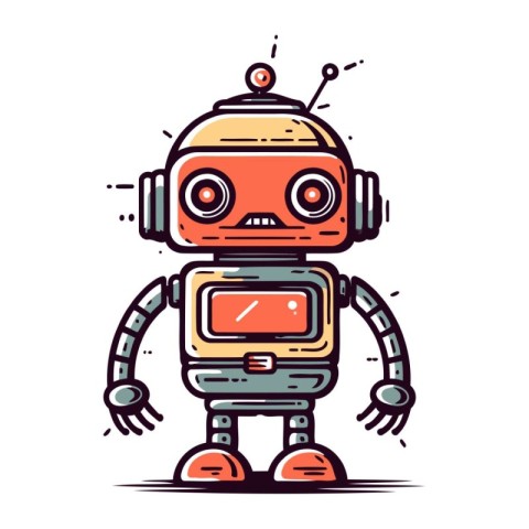 Cute cartoon robot. Vector illustration. Isolated on white backg