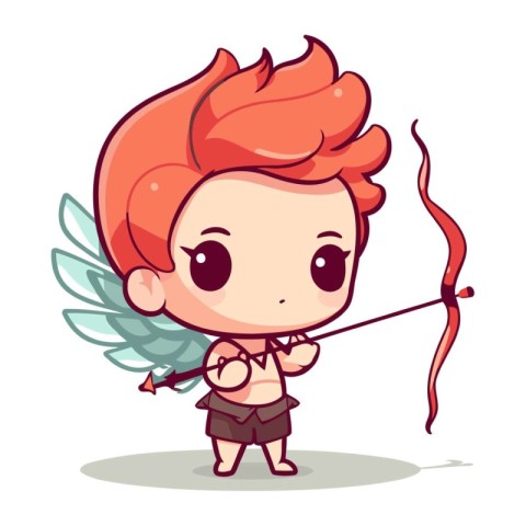 Cupid with bow and arrow. Cute cartoon vector illustration.