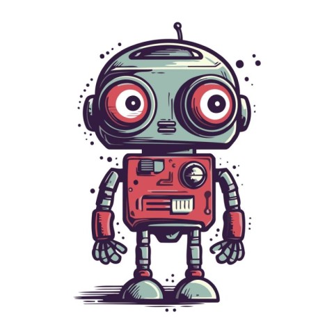 Cute cartoon robot. Vector illustration. Isolated on white backg