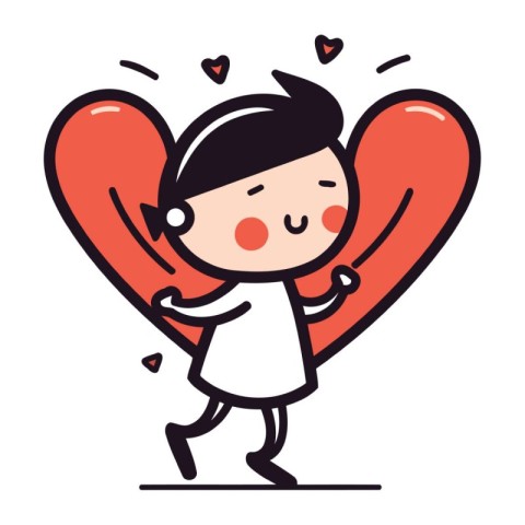 Vector illustration of a little boy in love holding a red heart.