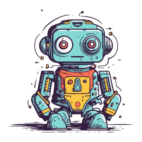 Vector illustration of cute cartoon robot. Hand drawn doodle sty