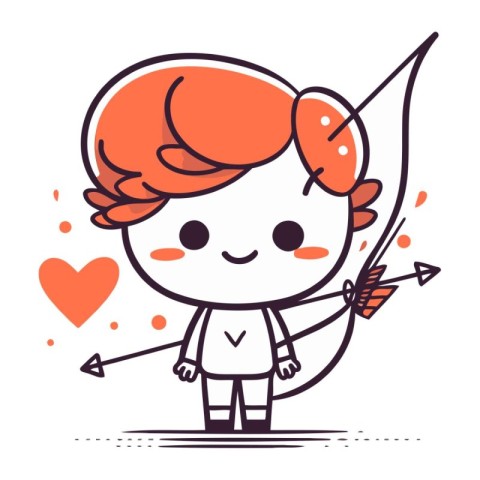 Cute cartoon cupid with bow and arrow. Vector illustration.