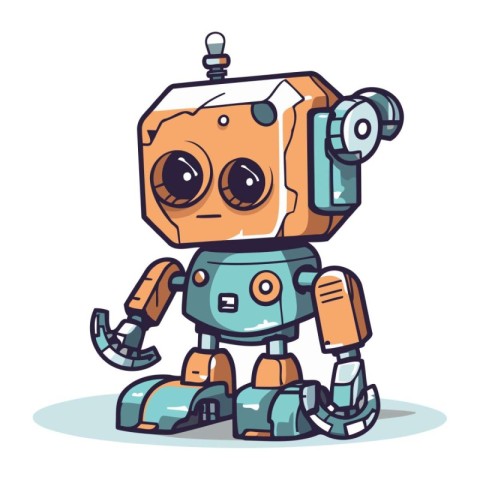 Cute cartoon robot. Vector illustration. Isolated on white backg