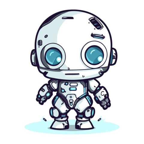 Cute Cartoon Robot Character. Vector illustration isolated on wh