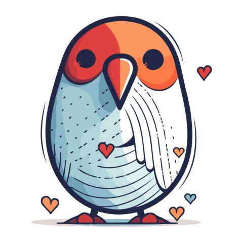 Cute cartoon parrot with hearts. Vector illustration in flat sty