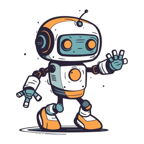 Cute cartoon robot vector illustration. Hand drawn robot vector