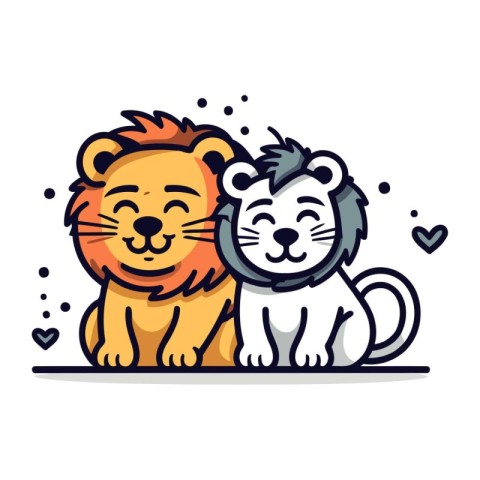 Lion and lioness. Cute cartoon animal. Vector illustration