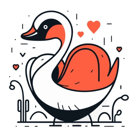 Vector illustration of a swan in love. Line art style.