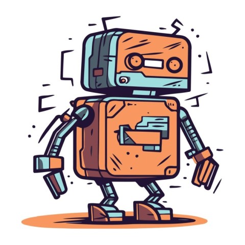 Vector cartoon style illustration of retro robot. Isolated on wh