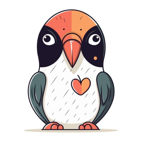 Cute cartoon penguin with heart in its beak. Vector illustration