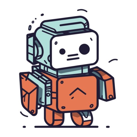 Cute robot with briefcase. Vector illustration in linear style.