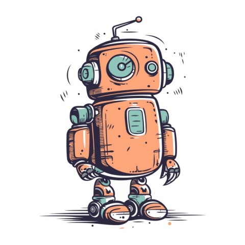 Cartoon robot. Hand drawn vector illustration of a cute robot.