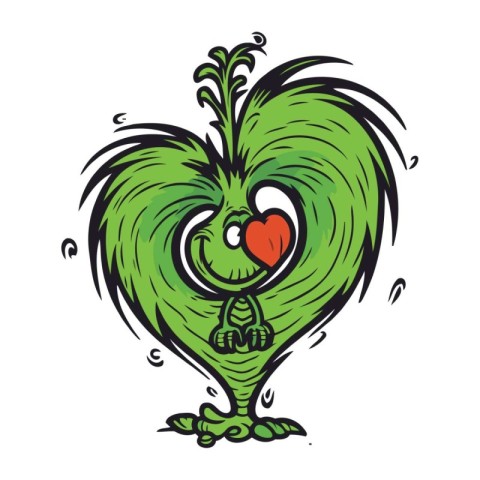 Funny cartoon green squirrel with heart. Vector illustration iso