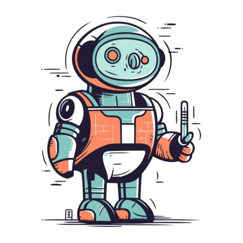 Robot with a thermometer. Vector illustration on white backgroun