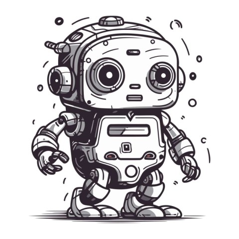 Vector illustration of cute little robot. Isolated on white back