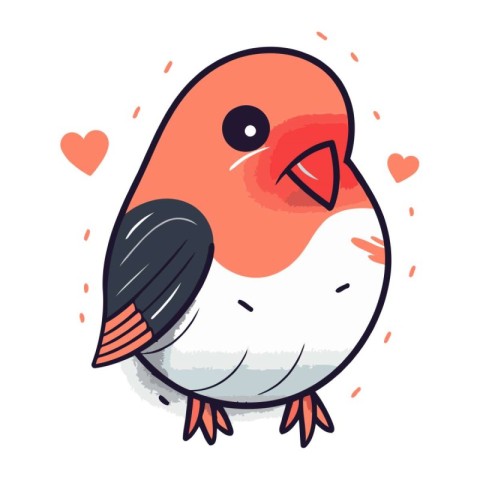 Vector illustration of cute cartoon bullfinch on white backgroun