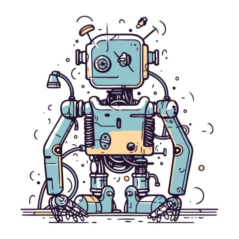 Robot hand drawn vector illustration. Cartoon robot doodle.