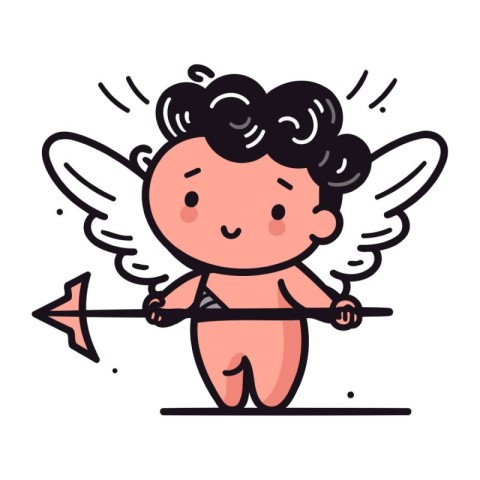 Cupid with bow and arrow. Vector illustration in cartoon style.