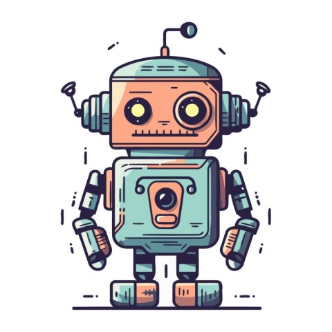 Funny robot. Cute cartoon character. Colorful vector illustratio