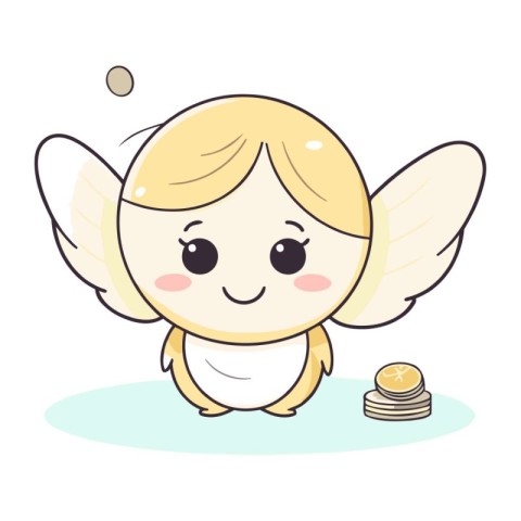 Cute cupid with money on white background. Vector illustration.