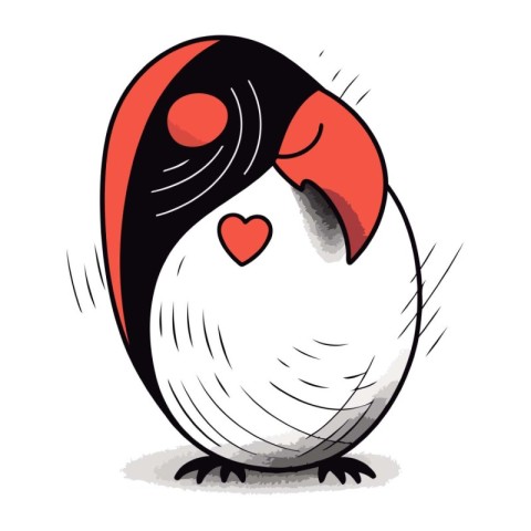 Cute penguin with heart on its head. Vector illustration.