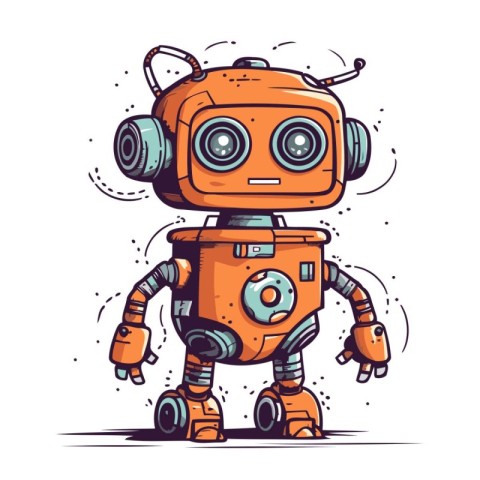 Cute cartoon robot. Hand drawn vector illustration isolated on w