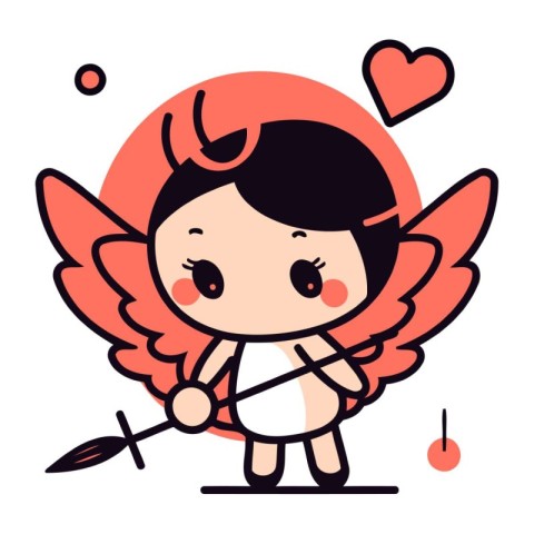 Cute cartoon cupid with bow and arrow. vector illustration.