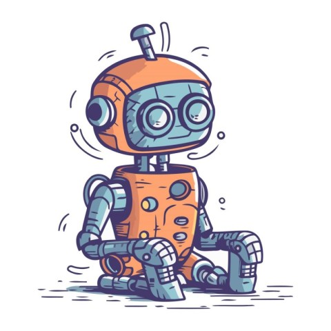 Cute robot. Hand drawn vector illustration. Isolated on white ba