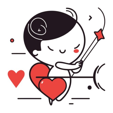 Cute cupid with a bow and arrow. vector illustration.