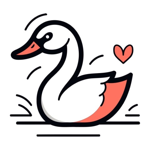 Swan with heart. Vector illustration in doodle style.