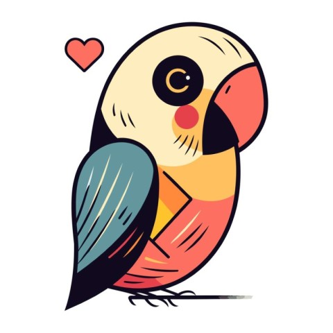 Vector illustration of cute parrot with heart in his beak.