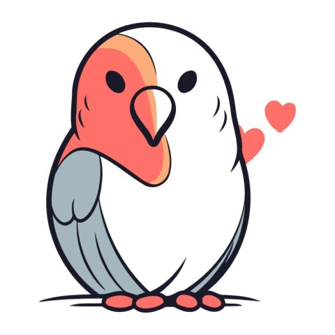 Cute parrot with hearts isolated on white background. Vector ill