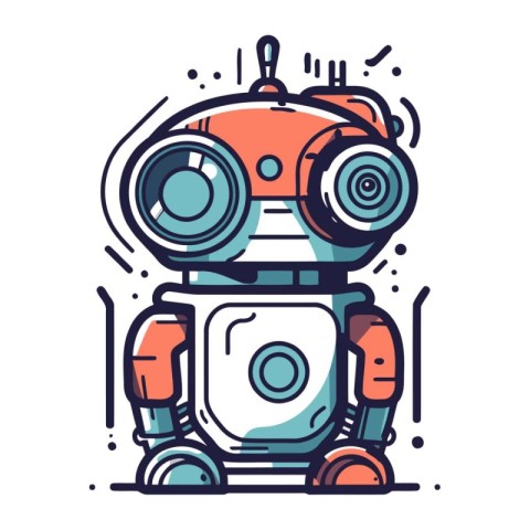 Vector illustration of cute cartoon robot on white background. I