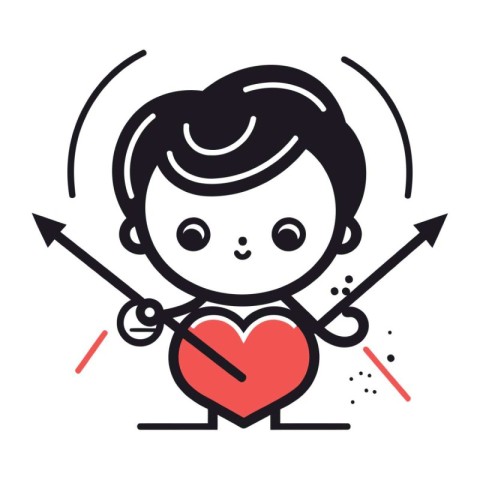 Cute little boy with heart and arrow. Valentines day vector illu