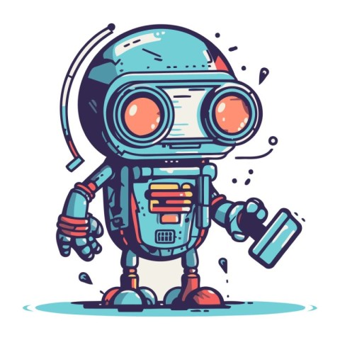 Cartoon robot vector illustration. Cute hand drawn robot. Vector