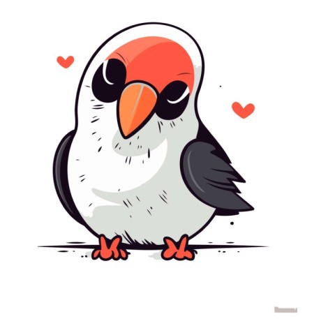 Vector illustration of cute cartoon parrot with heart on white b