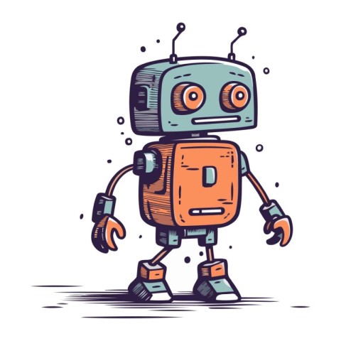 Cute robot. Vector illustration. Isolated on white background.