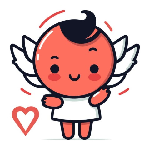 Cute cupid with wings and heart. Valentines day vector illustrat