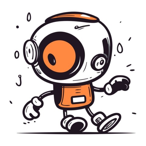 Vector illustration of Cute Cartoon Robot Character running on w