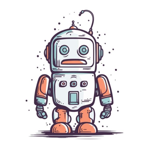 Cute robot cartoon vector illustration. Hand drawn cute robot ch