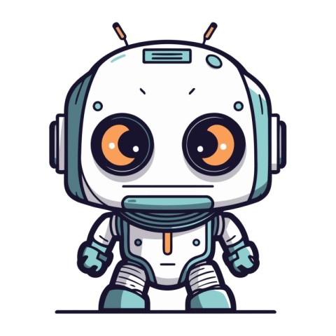 Cute robot with big eyes. Vector illustration in cartoon style.