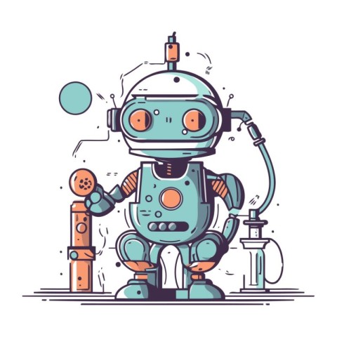 Vector illustration of cute robot in flat style. Isolated on whi