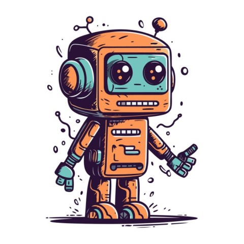 Cute cartoon robot. Vector illustration isolated on a white back