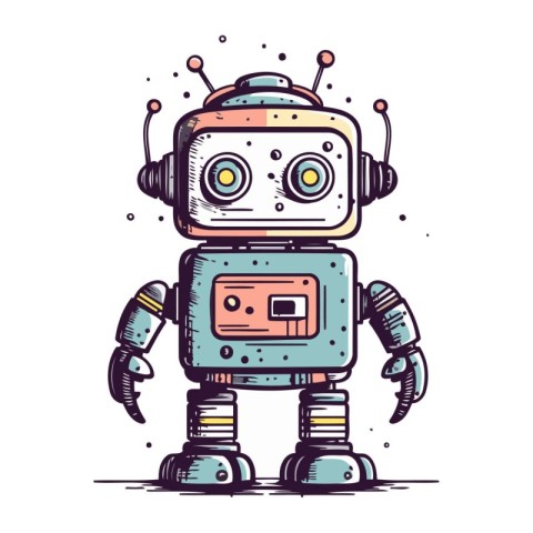 Cute robot. Vector hand drawn illustration. Isolated on white ba