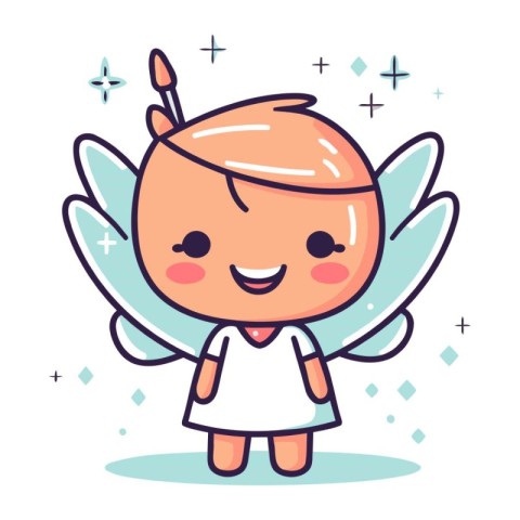 Cute little angel with wings. Vector illustration in flat style.