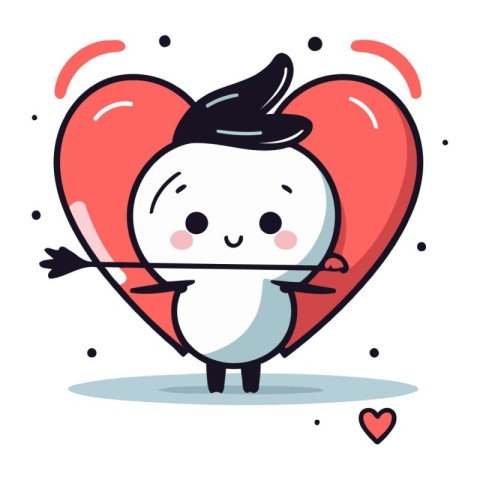 Cute cartoon valentine heart character with wings and bow. Vecto