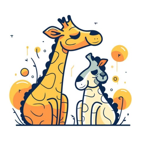 Cute cartoon giraffe with cub. Vector illustration in flat style