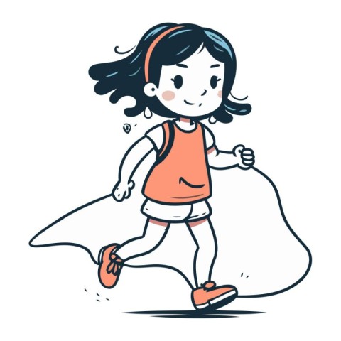 Running girl. Vector illustration of a cute little girl jogging.